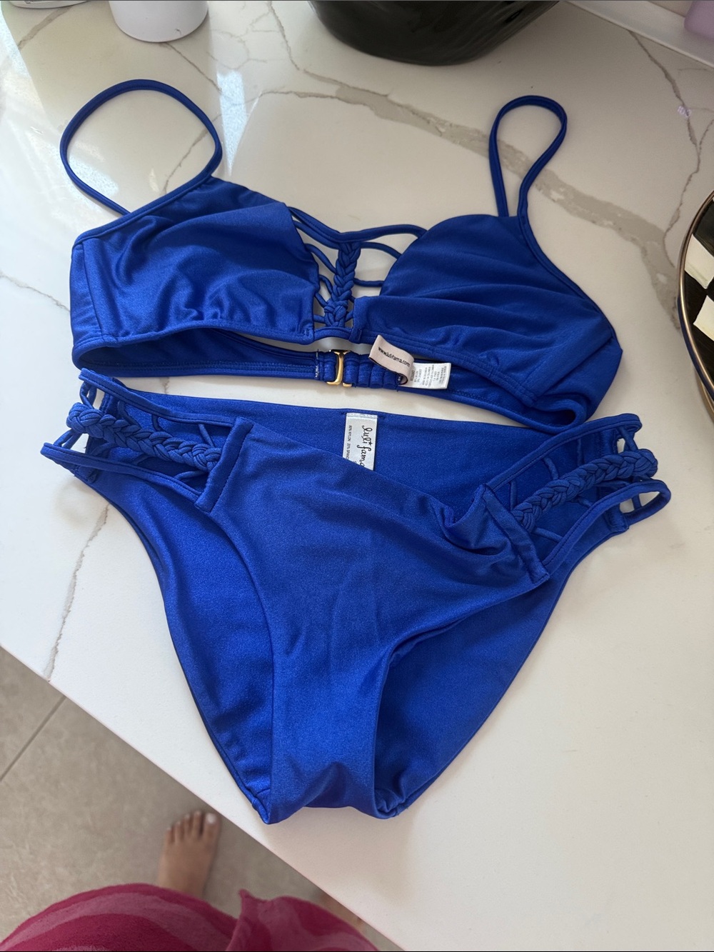 Luli Fama Royal Blue Braided Strap Bikini medium top - small bottom